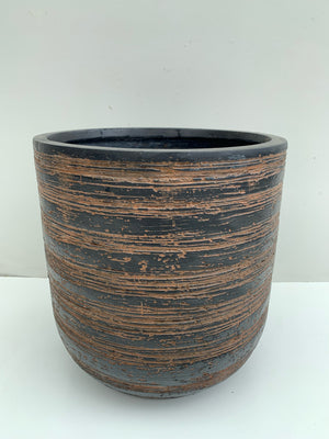 Macetero Rústico Líneas Café - Cilíndrico
