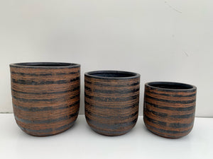 Macetero Rústico Líneas Café - Cilíndrico