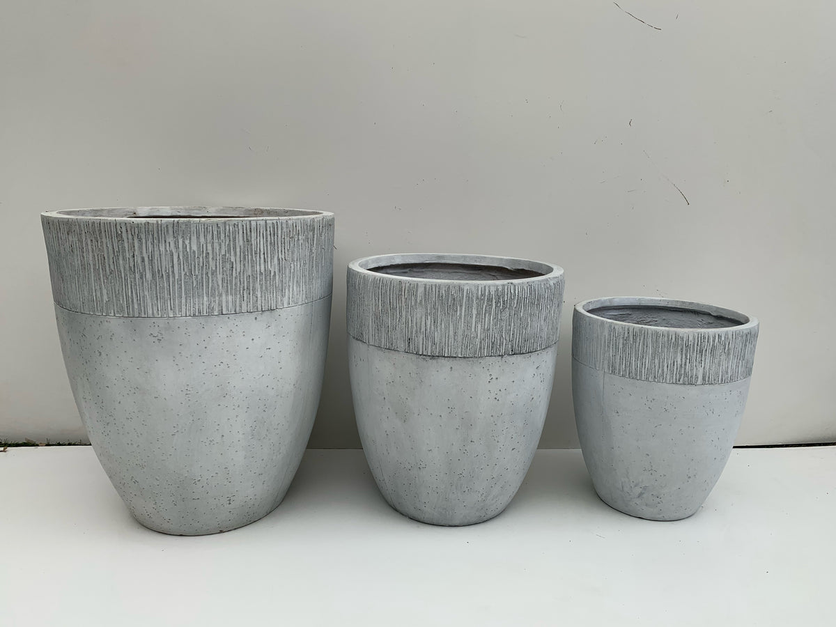 Macetero Estriado Gris - Cilíndrico